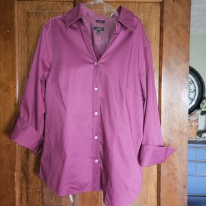 Talbots Women’s Size L Burgundy Purple ¾ Sleeve Button-Down Shirt